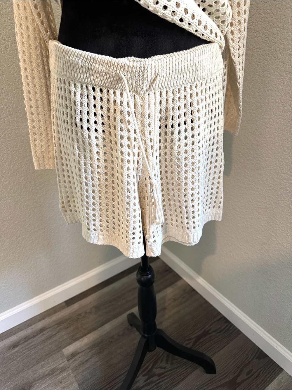 Beach Bum Crochet Knit Cover-Up Set - Cream with Black - Picture 4 of 6